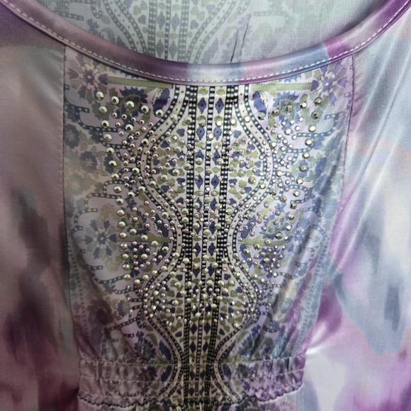 ONE WORLD DRESS MIDI MAXI TIE DYE FLOWY EASTER SPRING FLUTTER SLEEVES NWT LARGE - Picture 6 of 14